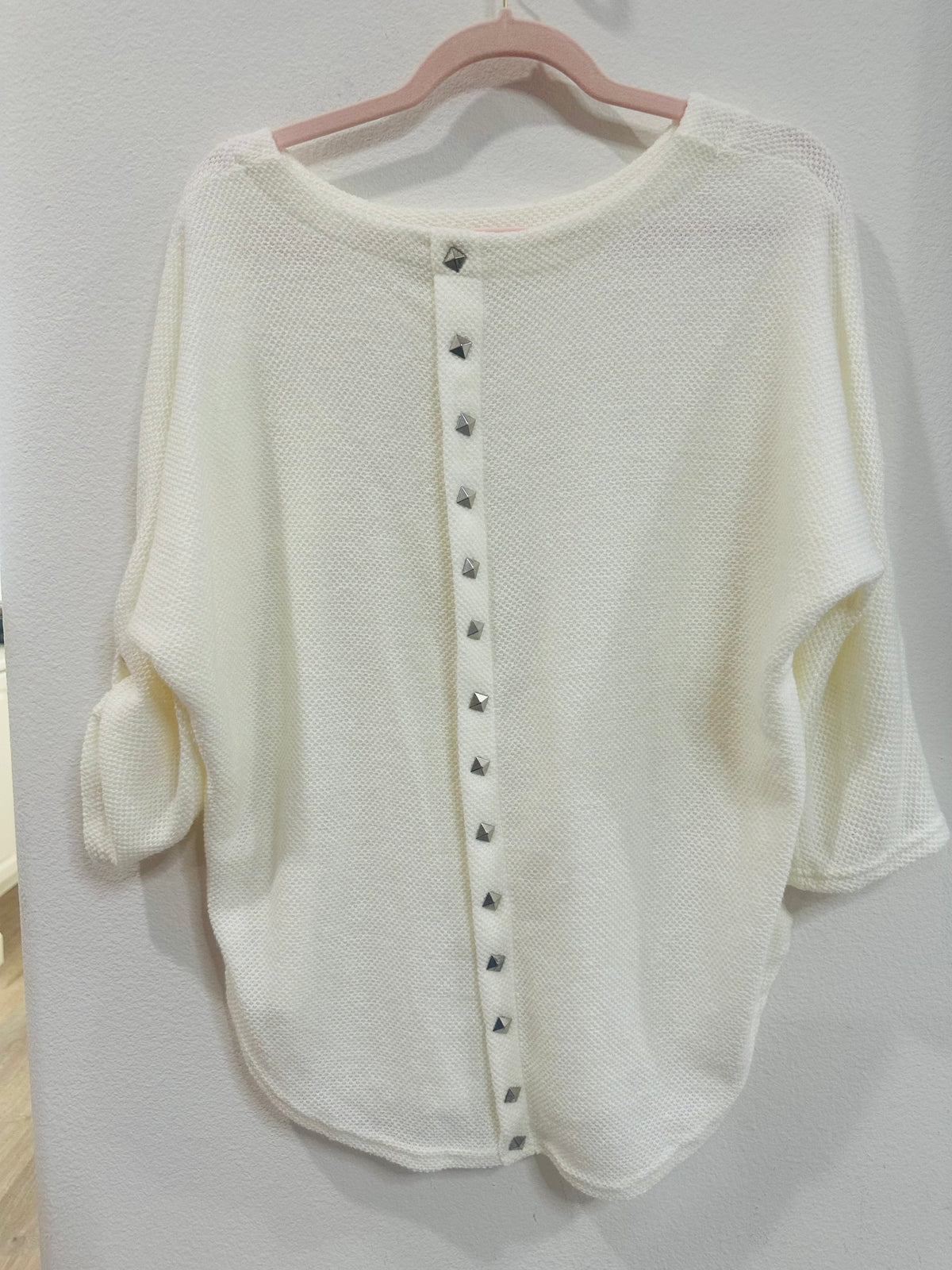 WHITE STUDDED DETAIL WAFFLE KNIT SWEATER