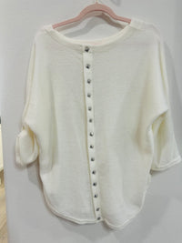 WHITE STUDDED DETAIL WAFFLE KNIT SWEATER