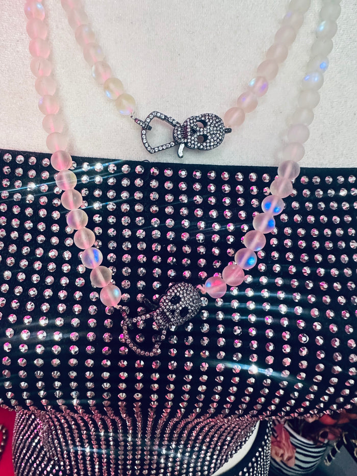 karli Buxton Rhinestone skull clasp Moonstone necklace