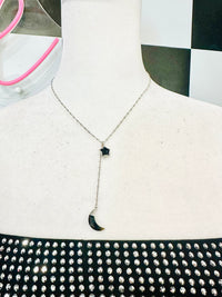 STAR & MOON BLACK ONYX DANGLE NECKLACE