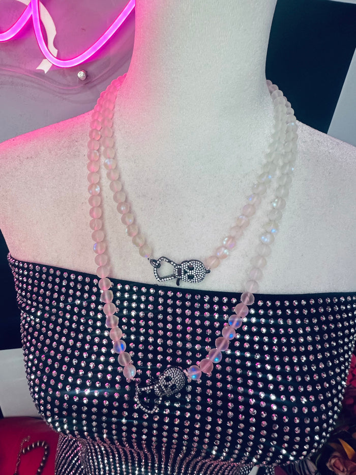 karli Buxton Rhinestone skull clasp Moonstone necklace