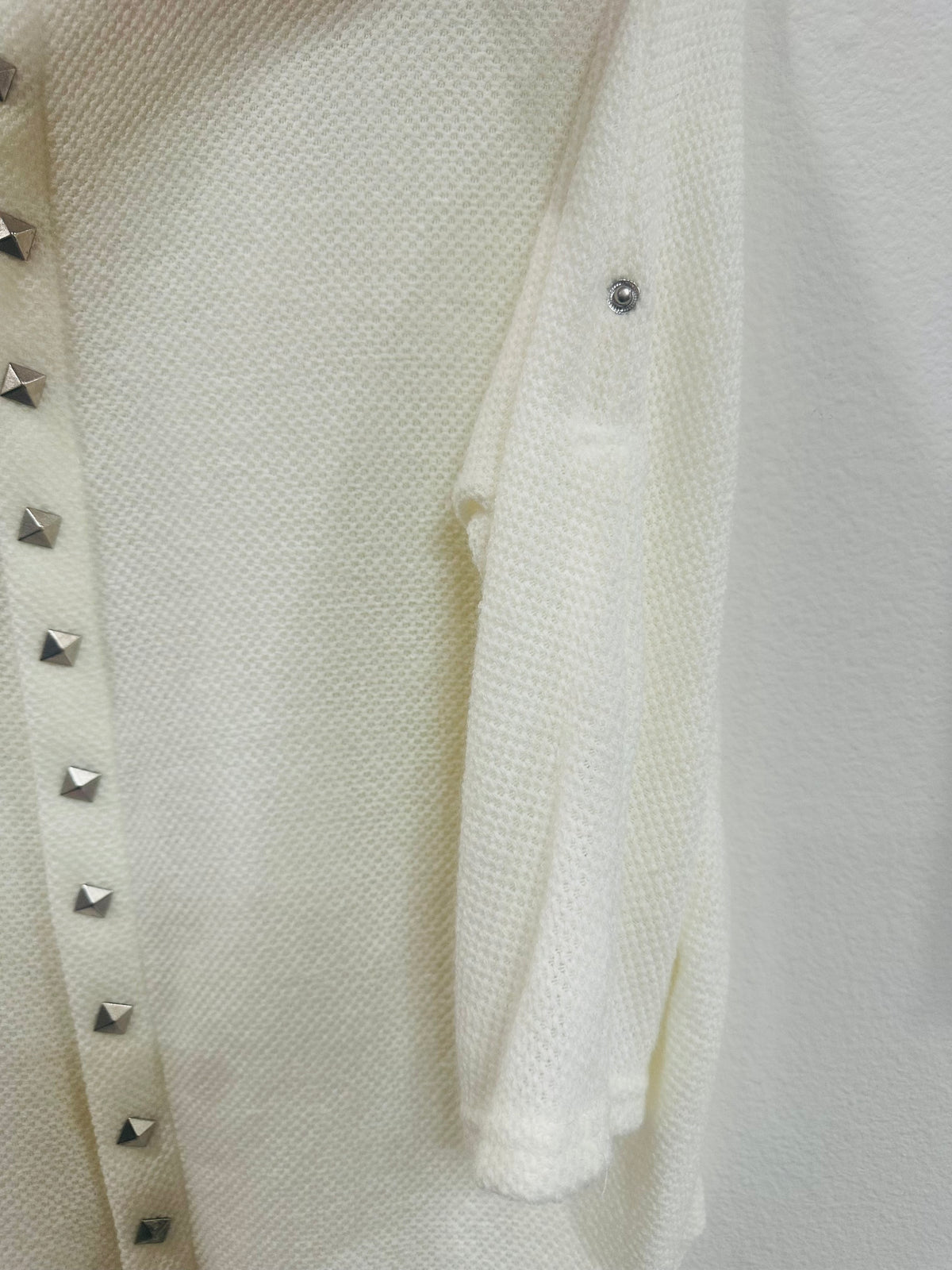 WHITE STUDDED DETAIL WAFFLE KNIT SWEATER