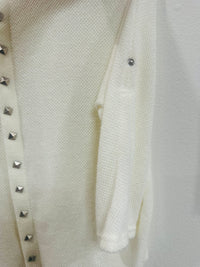 WHITE STUDDED DETAIL WAFFLE KNIT SWEATER