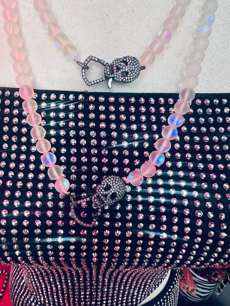 karli Buxton Rhinestone skull clasp Moonstone necklace