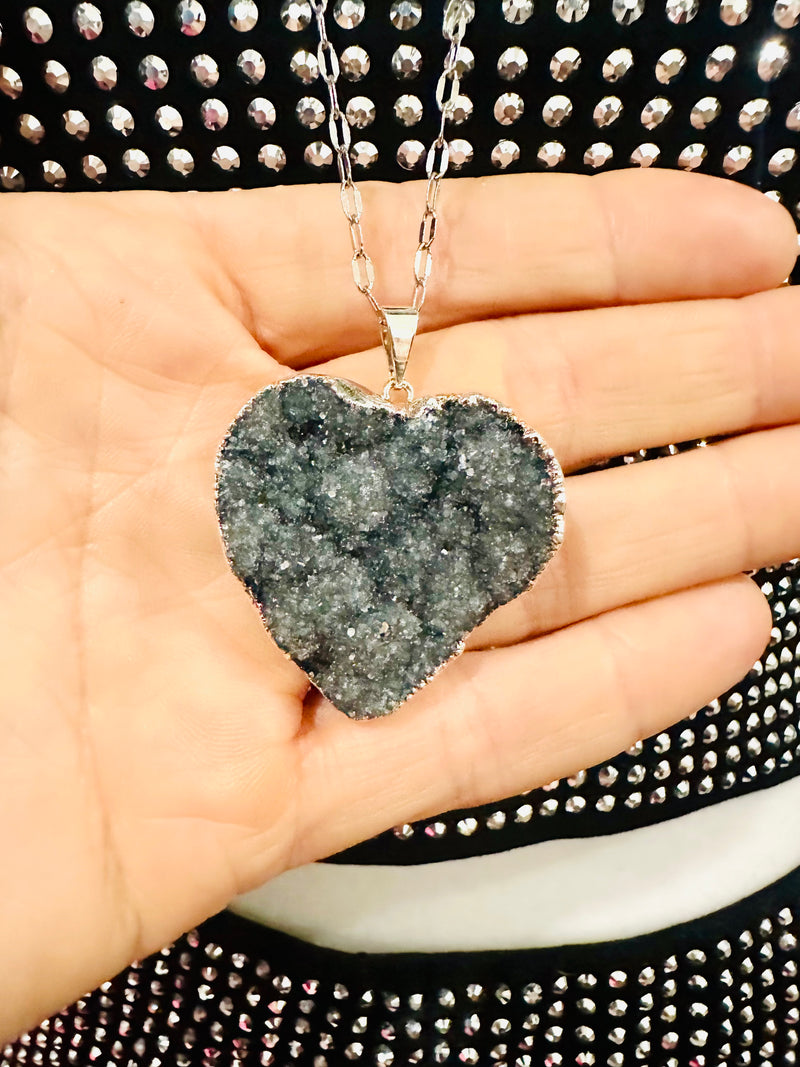 GRAY DRUZY NECKLACE.