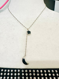 STAR & MOON BLACK ONYX DANGLE NECKLACE
