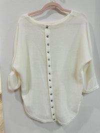 WHITE STUDDED DETAIL WAFFLE KNIT SWEATER