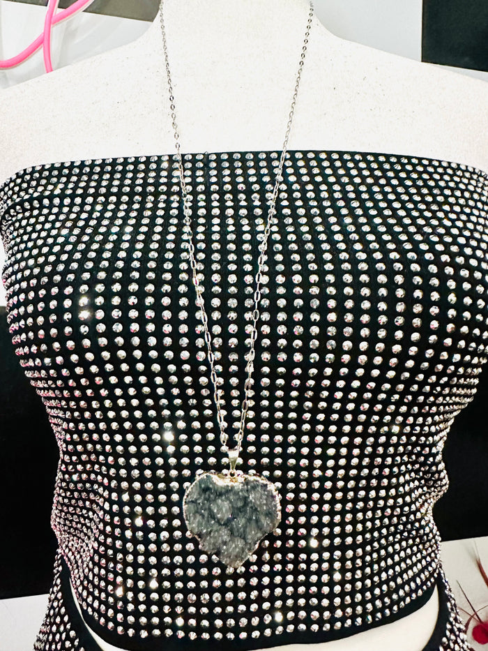 GRAY DRUZY NECKLACE.