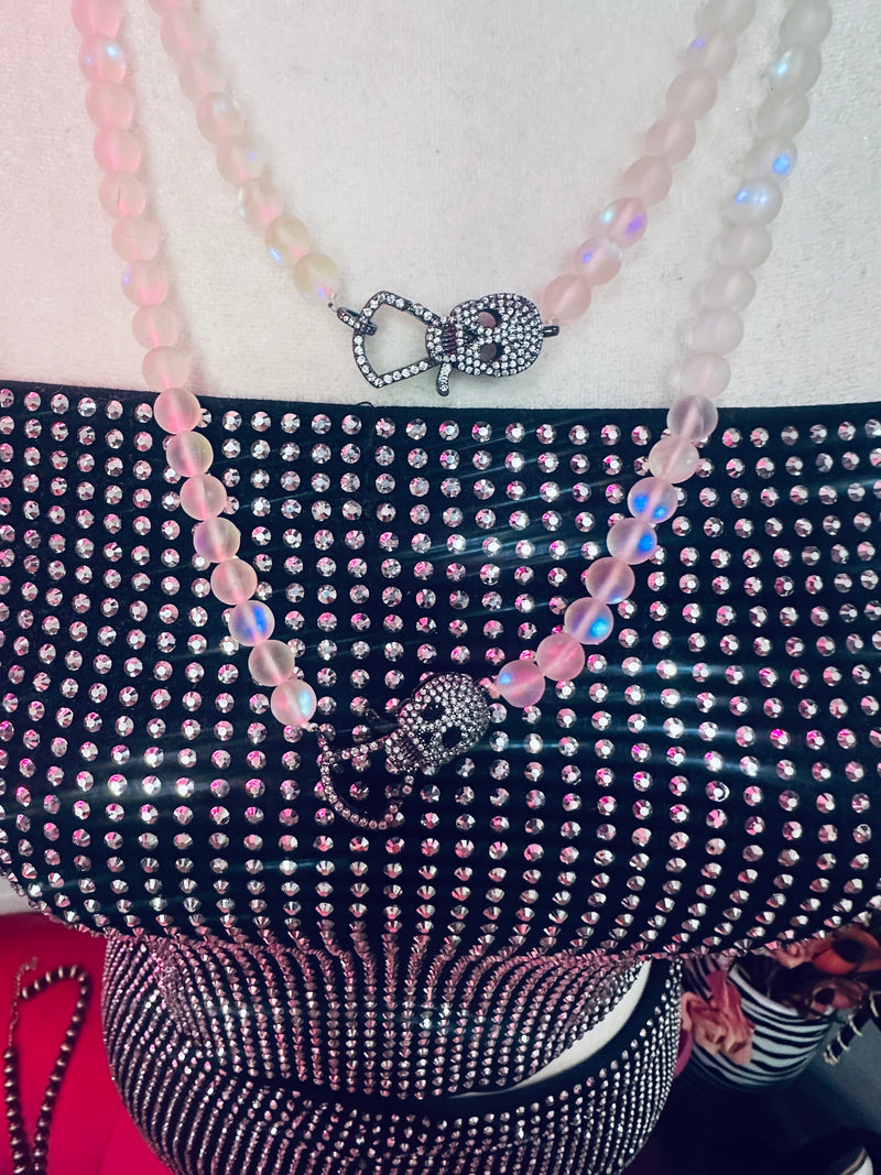 karli Buxton Rhinestone skull clasp Moonstone necklace