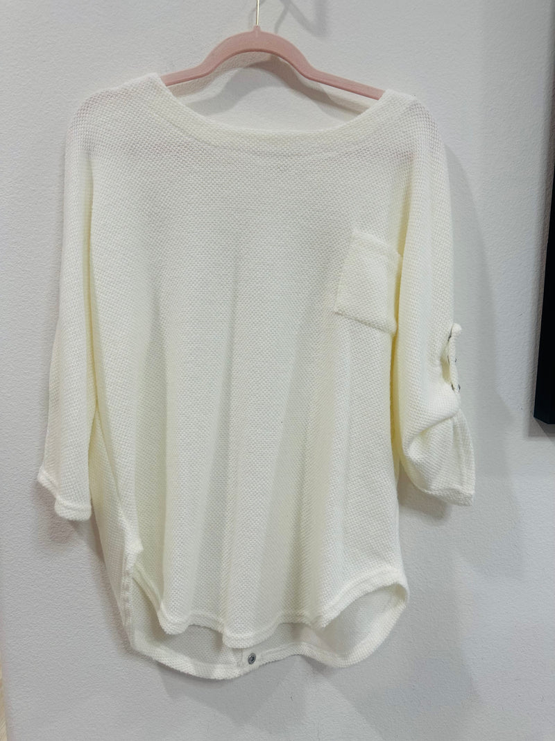 WHITE STUDDED DETAIL WAFFLE KNIT SWEATER