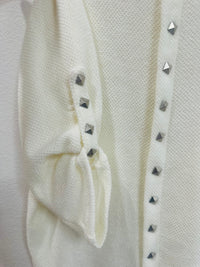 WHITE STUDDED DETAIL WAFFLE KNIT SWEATER