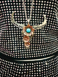 BULL SKULL WITH FLOWER DANGLE NECKLACE!!!