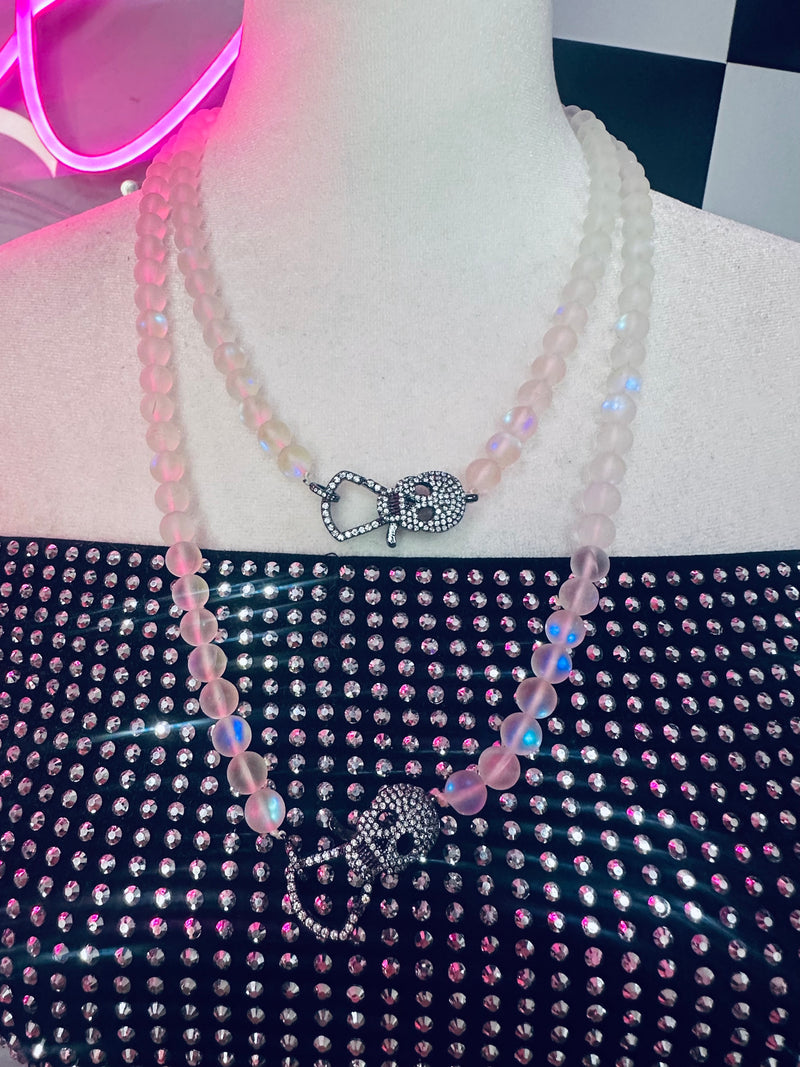 karli Buxton Rhinestone skull clasp Moonstone necklace