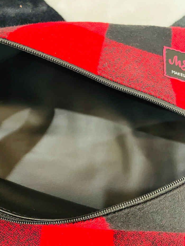 RED BUFFALO PLAID MEDIUM MAKEUP JUNKIE BAG