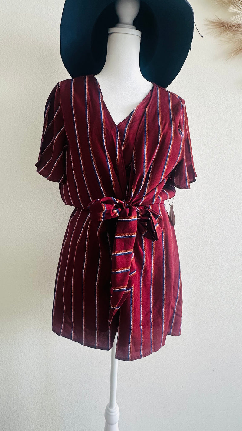 HUMMINGBIRD TIE FRONT STRIPED BOW ROMPER