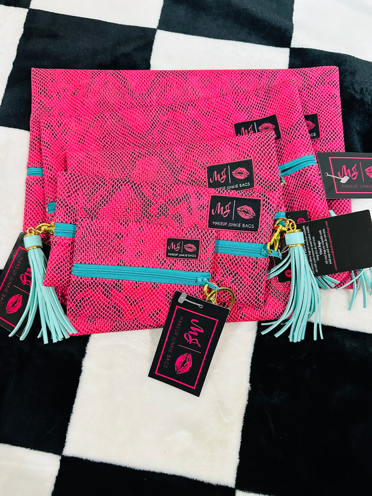 FULL SET OF MJ BAGS!!!!  WITH MICRO!!  PINK SNAKE/TEAL ZIPPER/LEOPARD INTERIOR!!!!