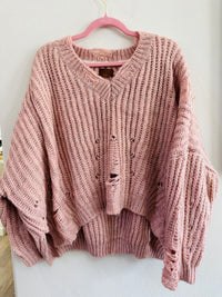 POL DISTRESSED HI-LOW SWEATER