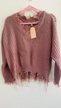 LOVE TREE FRAYED CROP SWEATER