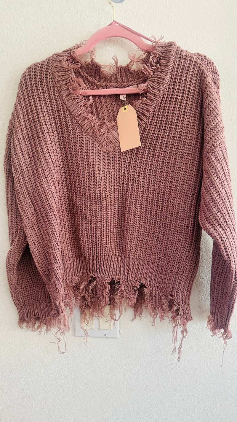 LOVE TREE FRAYED CROP SWEATER