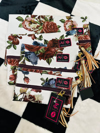 HTF!!!  ROSE METALLIC FLORAL MJ BAG SET!!!! BLACK INTERIOR!!!