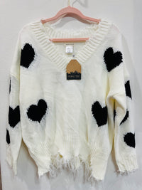MAIN STRIP HEART FRAYED SWEATER