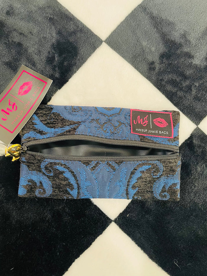 DARK BLUE PAISLEY MAKEUP JUNKIE MINI BAG