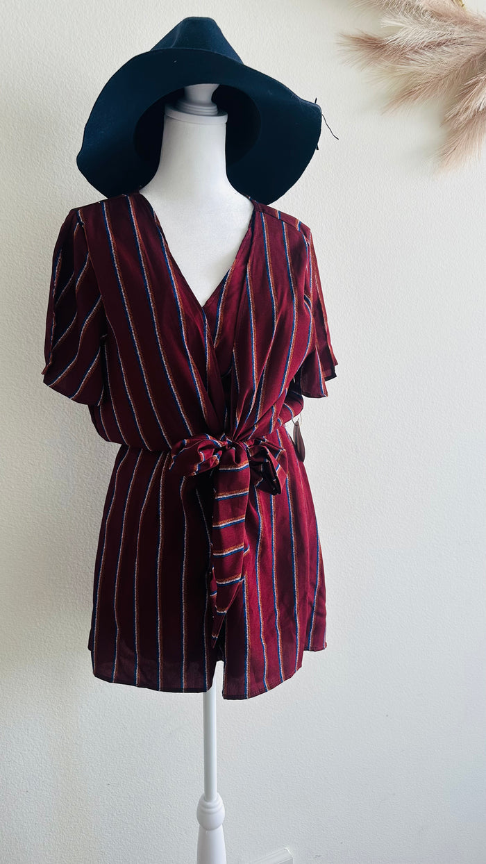 HUMMINGBIRD TIE FRONT STRIPED BOW ROMPER