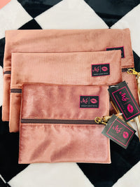ROSE GOLD/PINK INTERIOR VELVET MAKEUP JUNKIE BAGS SET OF 3