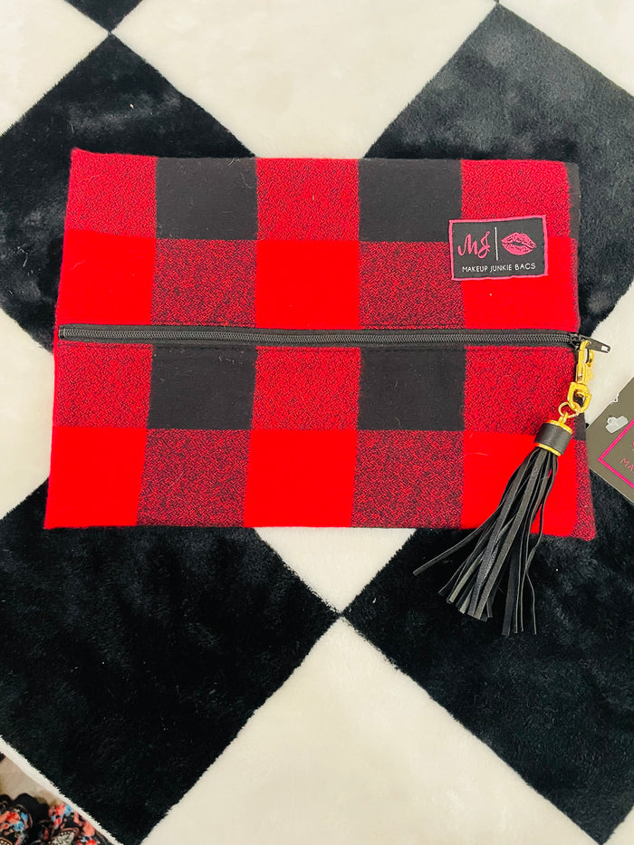 RED BUFFALO PLAID MEDIUM MAKEUP JUNKIE BAG