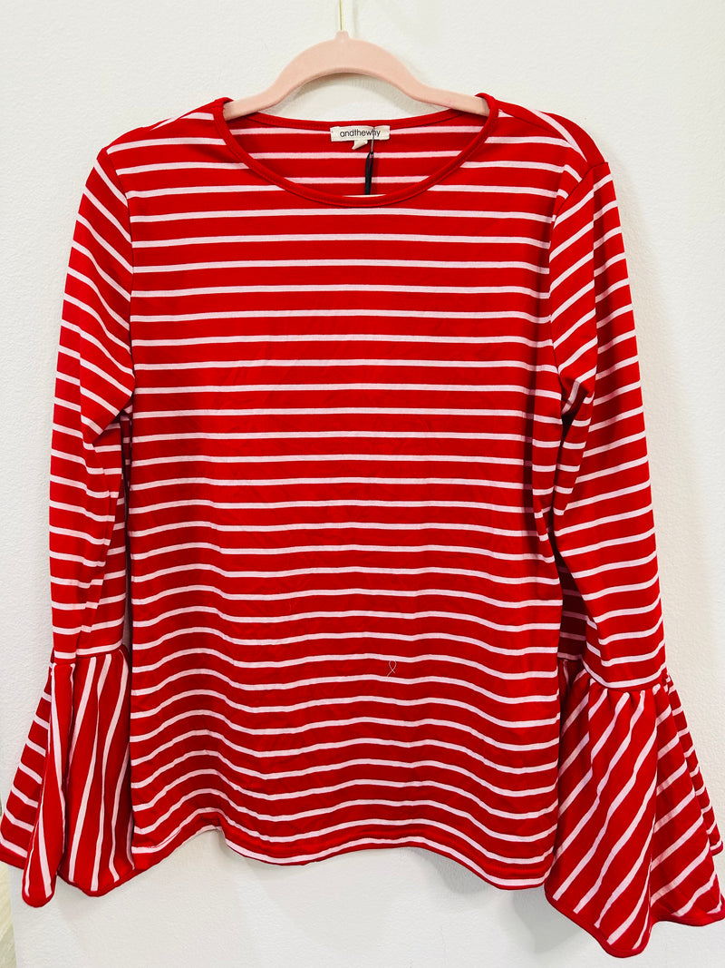 AND THE WHY STRIPED BELL SLEEVE TOP