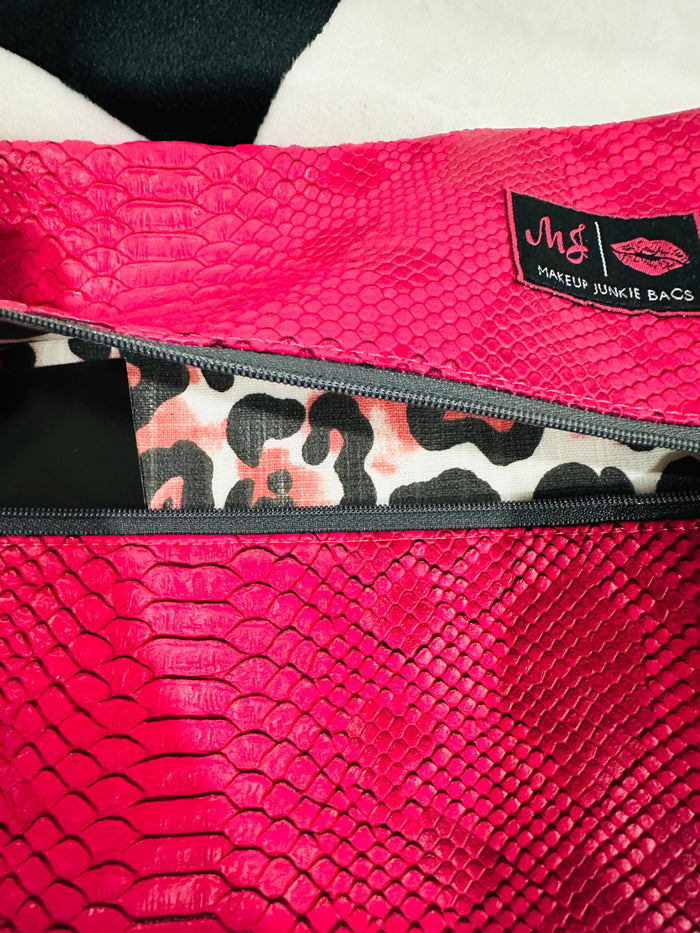 HOT PINK SNAKE WITH GREY ZIPPER AND PINK LEOPARD INTERIOR MJ BAG SMALL/MEDIUM
