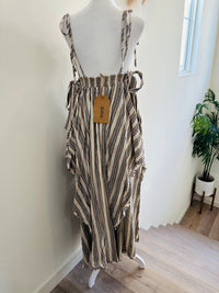 LISTICLE TIE UP ADJUSTABLE STRIPED DRESS