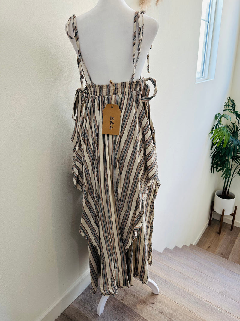 LISTICLE TIE UP ADJUSTABLE STRIPED DRESS