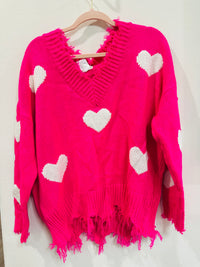 MAIN STRIP HEART FRAYED SWEATER