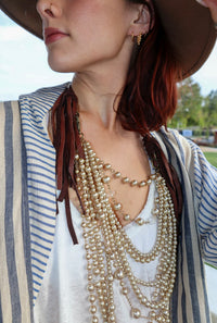 ART BY AMY STUNNER LAYERED NECKLACE W/ LEATHER AND PEARLS