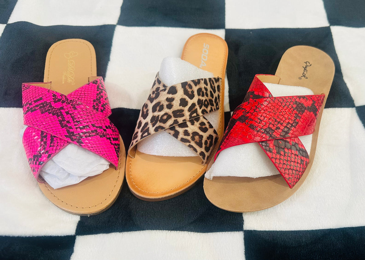 Criss cross slip on sandals