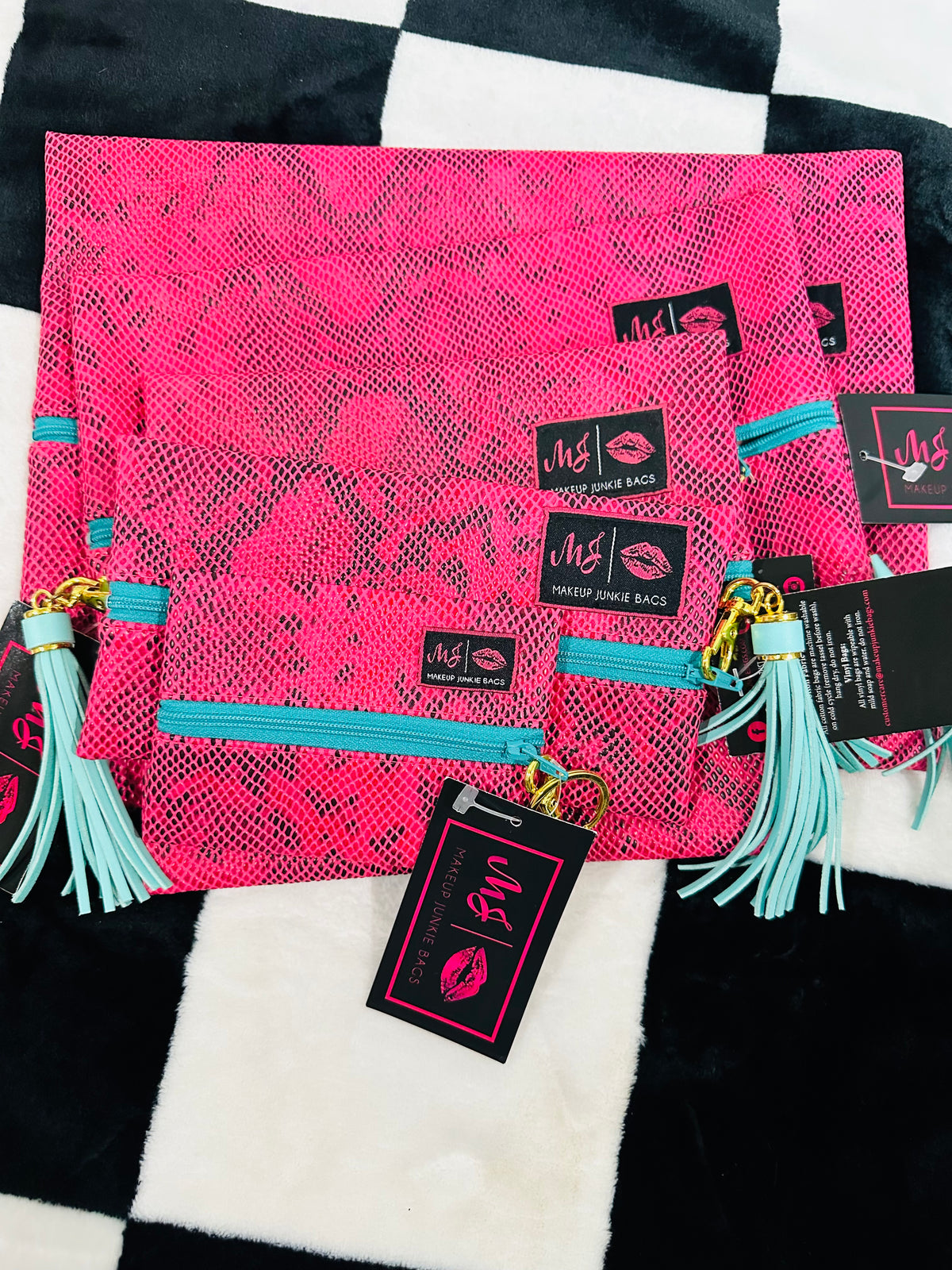 FULL SET OF MJ BAGS!!!!  WITH MICRO!!  PINK SNAKE/TEAL ZIPPER/LEOPARD INTERIOR!!!!