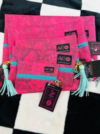 FULL SET OF MJ BAGS!!!!  WITH MICRO!!  PINK SNAKE/TEAL ZIPPER/LEOPARD INTERIOR!!!!