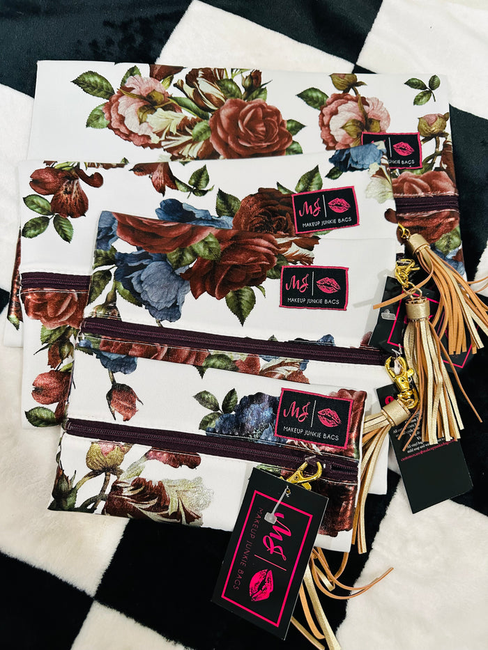 HTF!!!  ROSE METALLIC FLORAL MJ BAG SET!!!! BLACK INTERIOR!!!