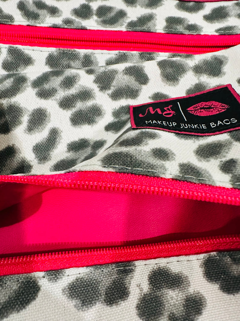 SNOW LEOPARD WITH HOT PINK INTERIOR MJ BAGS SMALL/MICRO/LARGE SET