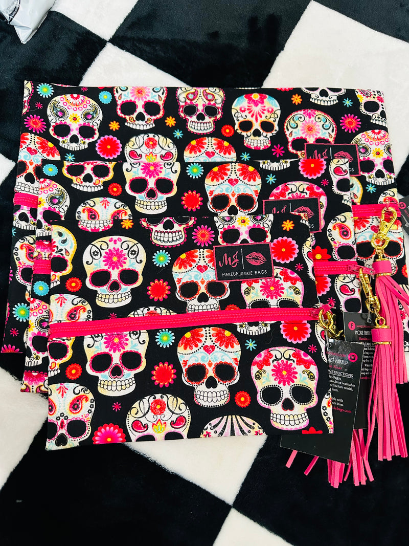 Sugar skull pink interior MJ bag set large/medium/small set