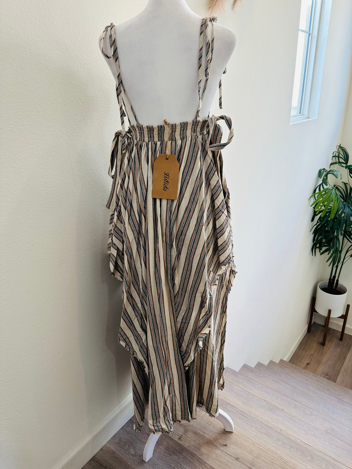 LISTICLE TIE UP ADJUSTABLE STRIPED DRESS