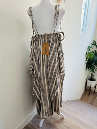 LISTICLE TIE UP ADJUSTABLE STRIPED DRESS