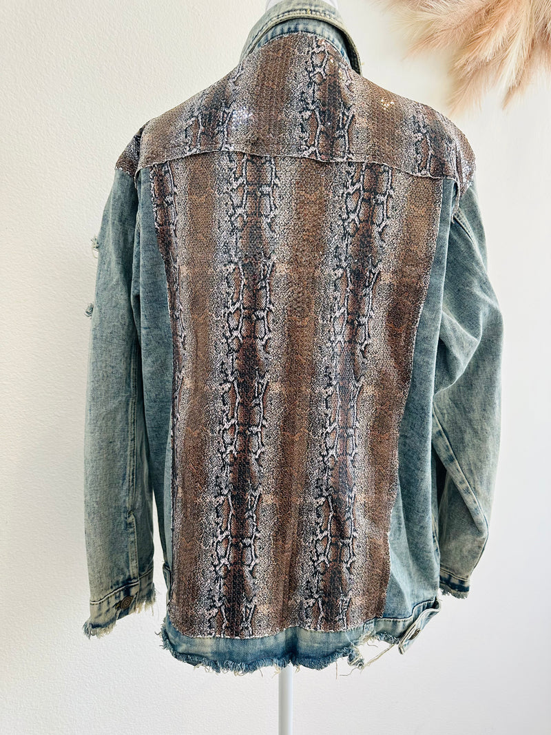 L&B JEAN DISTRESSED SEQUINS JACKET