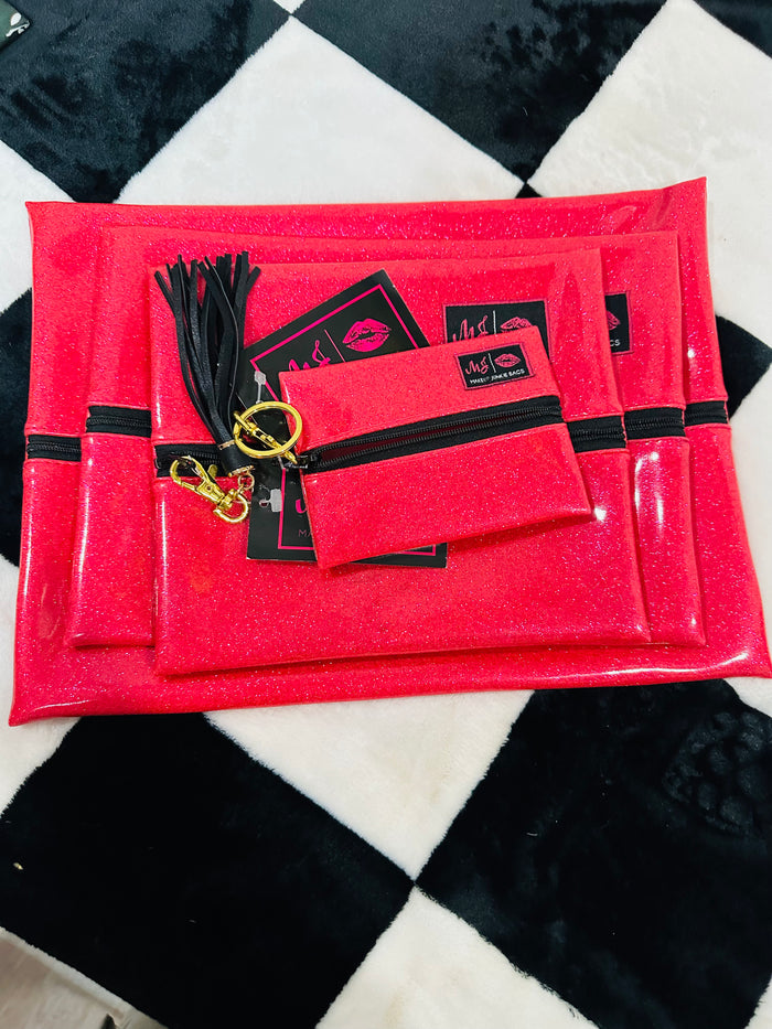 HOT PINK GLITTER MJ BAGS  FULL SET EXCEPT MINI!!