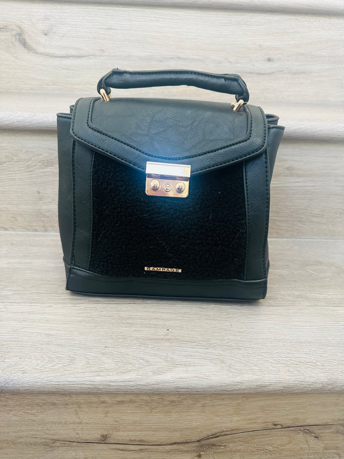 Convertible black faux fur backpack bag