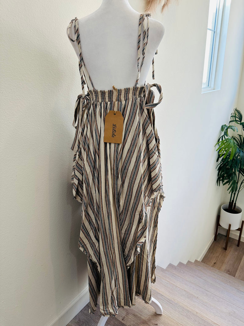 LISTICLE TIE UP ADJUSTABLE STRIPED DRESS