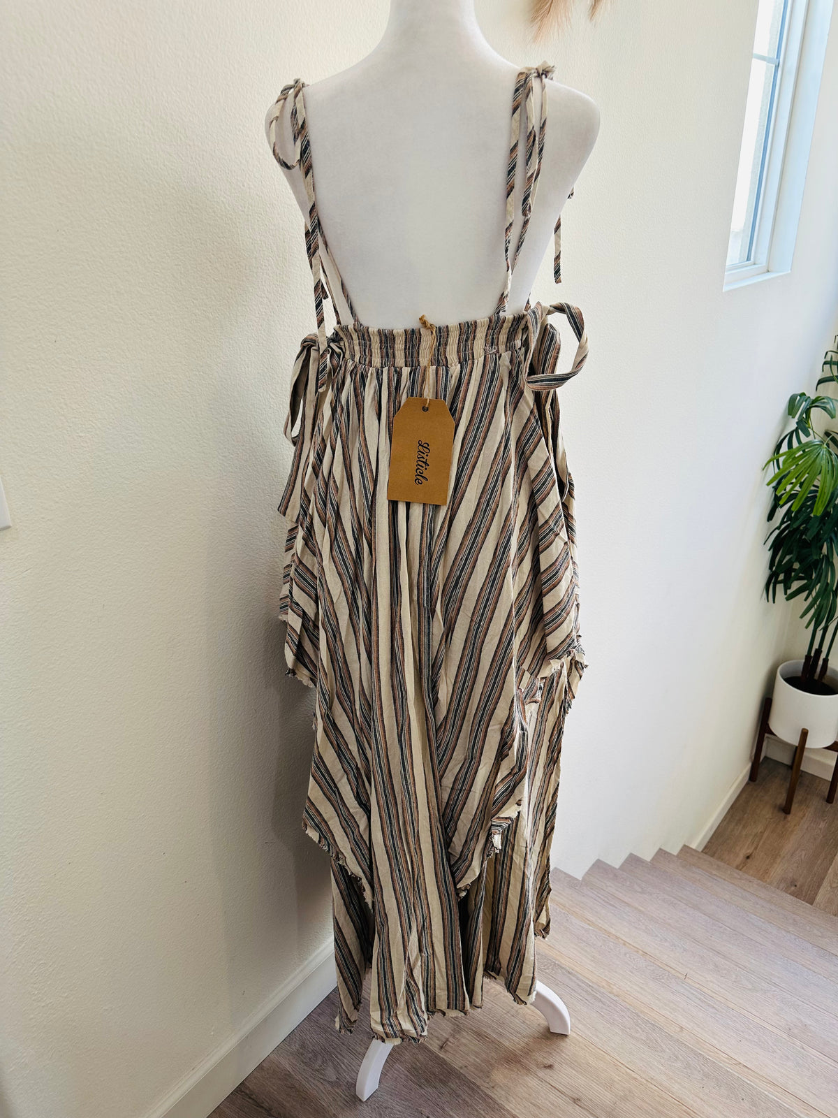 LISTICLE TIE UP ADJUSTABLE STRIPED DRESS