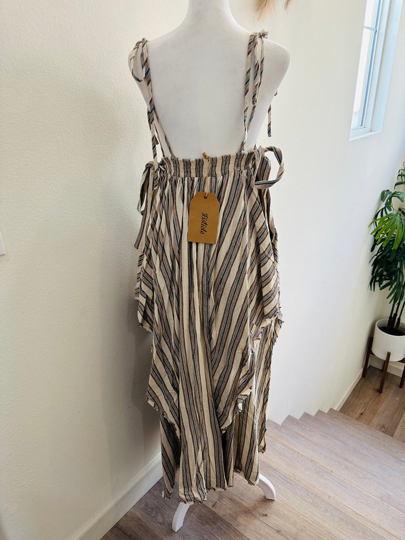 LISTICLE TIE UP ADJUSTABLE STRIPED DRESS