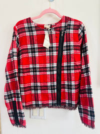 HEM & THREAD PLAID FRAYED HEMMED JACKET